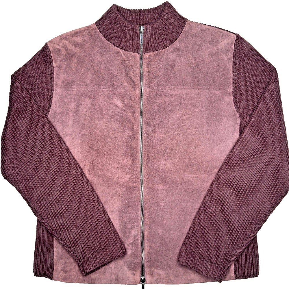 Valerie Separates Jacket Petite Suede Leather Merino Wool Knit Zip Up Burgundy